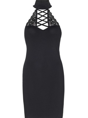 LA86640-BLK-Fekete színű csipkével díszített ruha