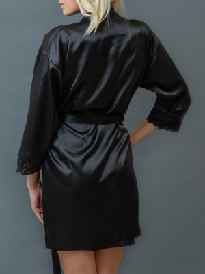 MMSZK20-BLK-Fekete szaten kimono csipkeszegellyel