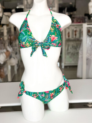 Tropical print bikini szett